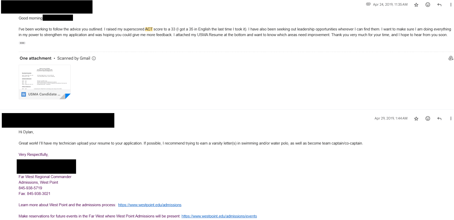 Direct follow-up engaging with feedback I was given (ACT Improvement).