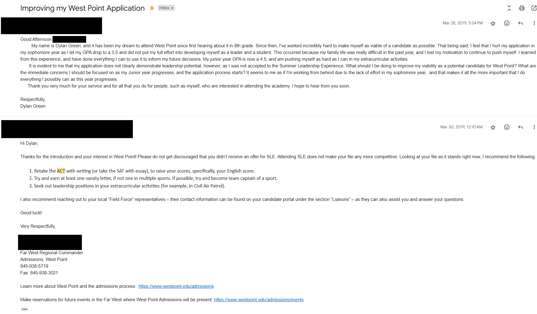 One of the first introductory emails I sent to my Regional Commander after not getting accepted to SLE.