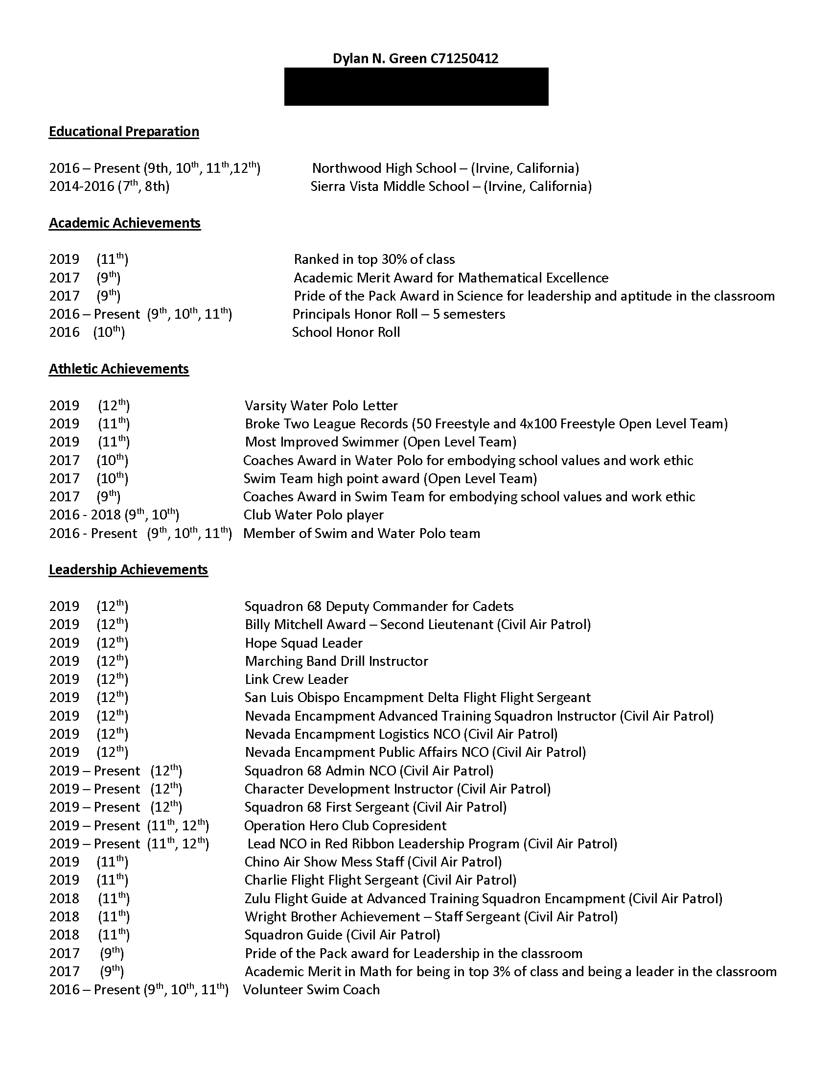 Post-Inflection USMA Candidate Resume Page 1