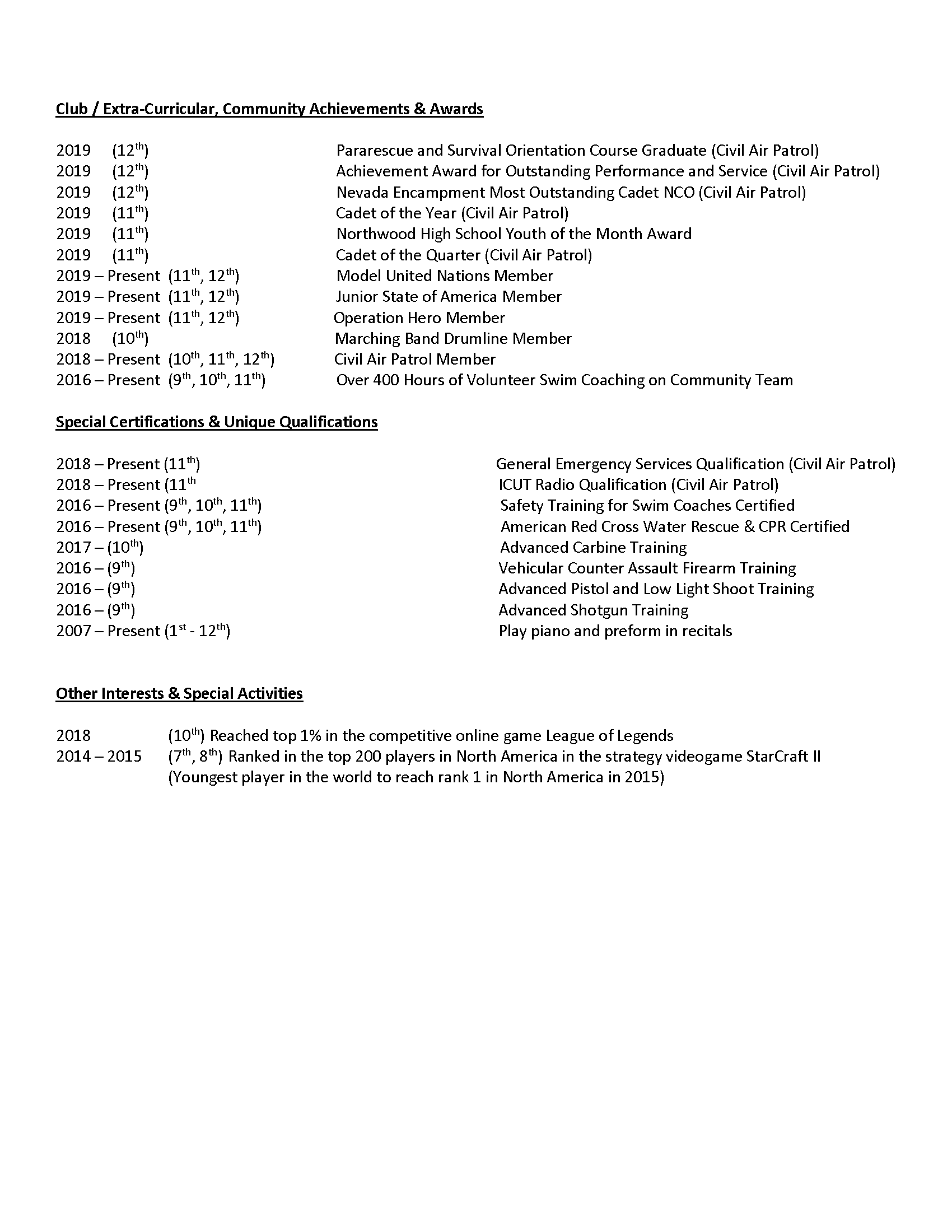 Post-Inflection USMA Candidate Resume Page 2